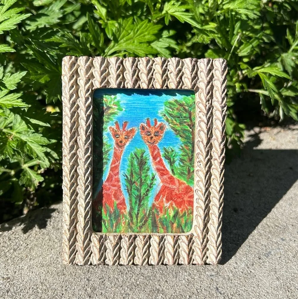 Giraffe Twins ACEO print in a beautiful resin frame