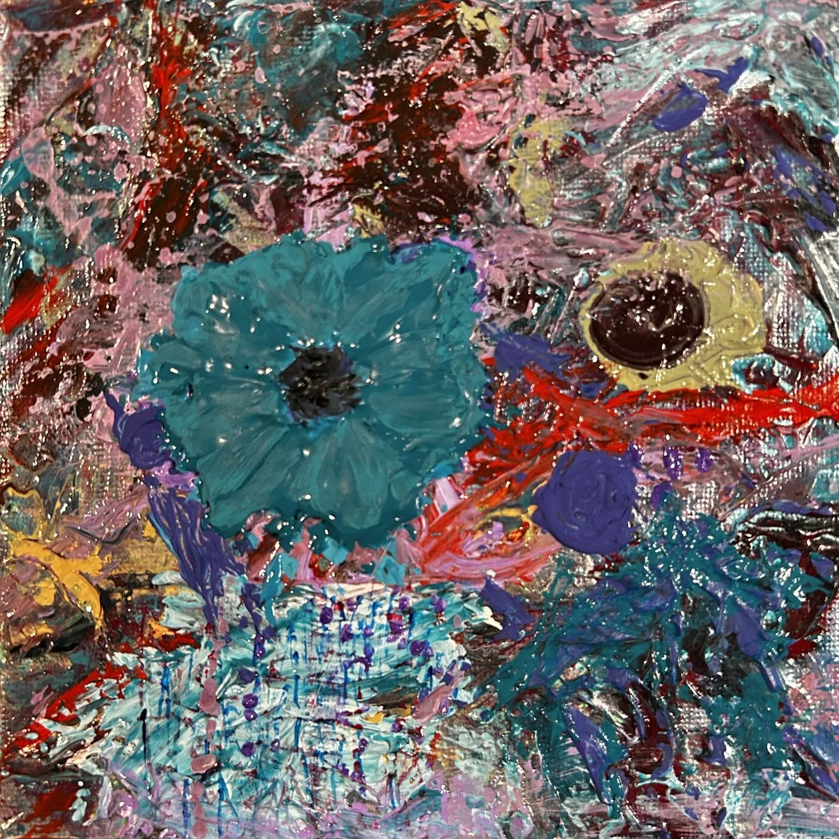 A Heather Collis original texture driven turquoise flower shower