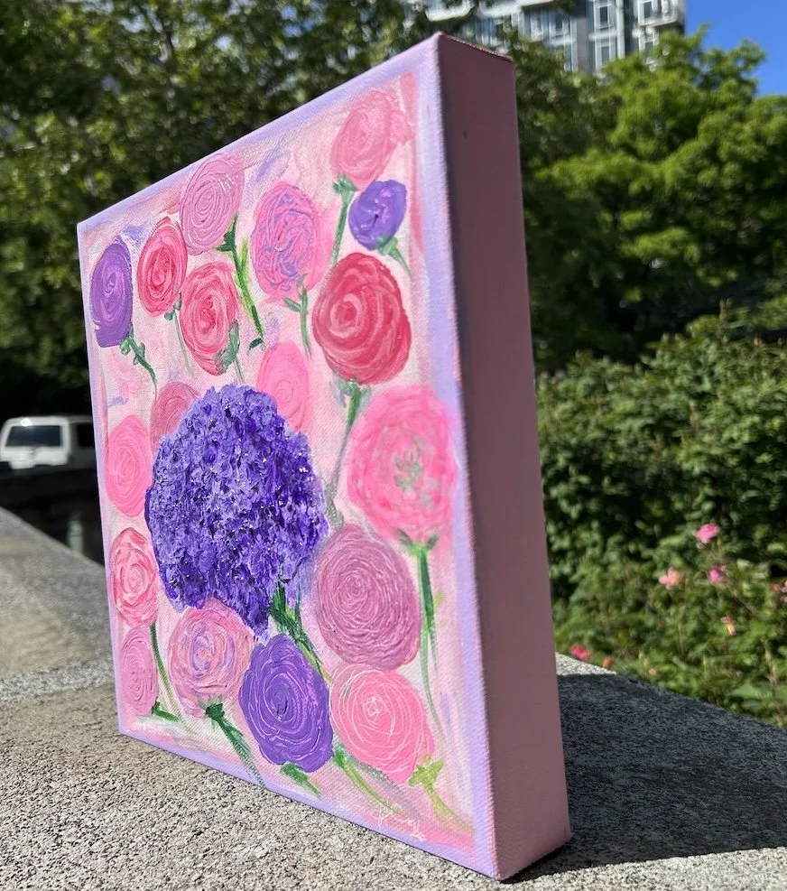 Side view of textured painting of spring flowers mother's Day gift