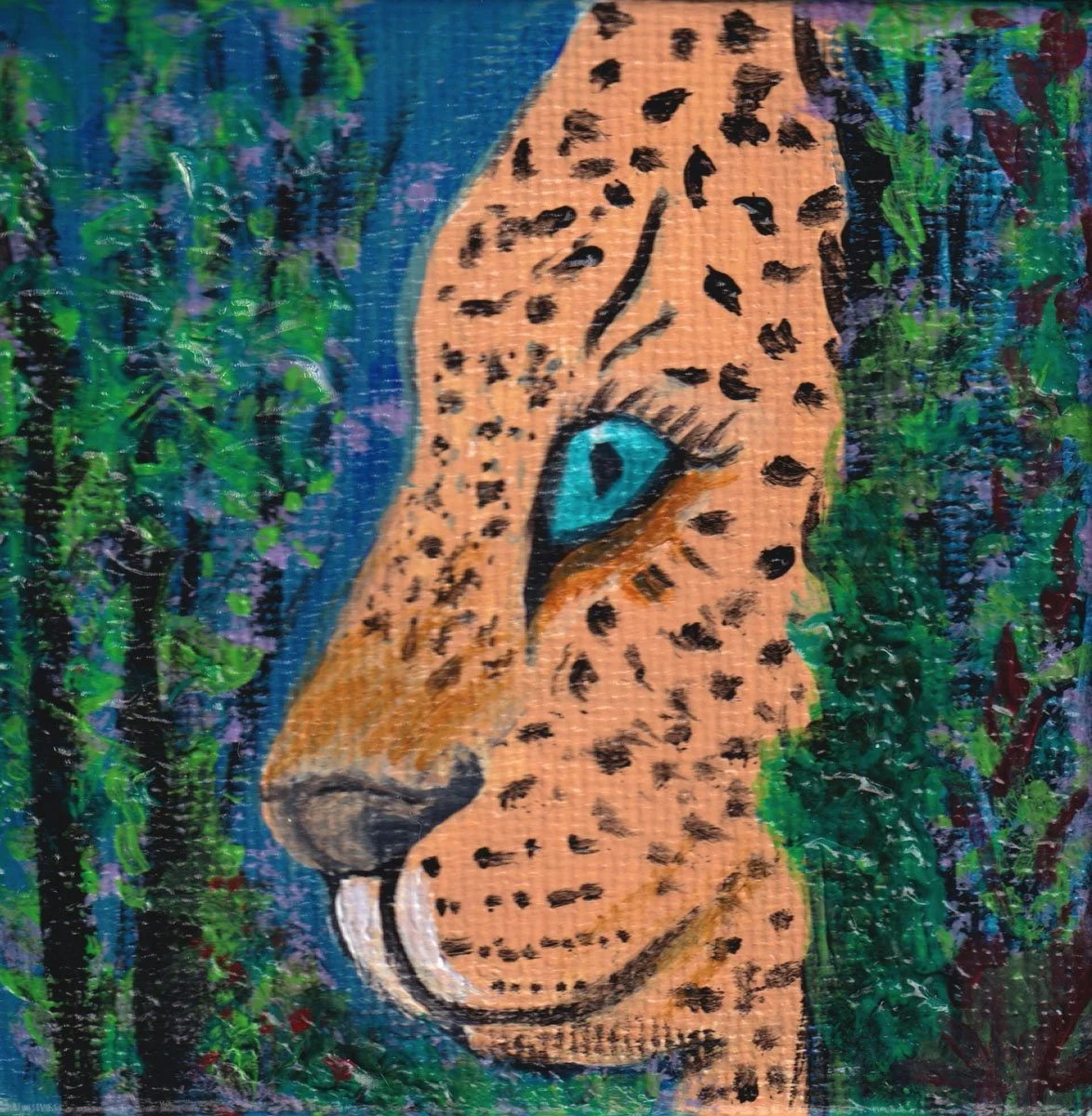 Luna the Leopard – Original 3x3 Textured Mini Painting