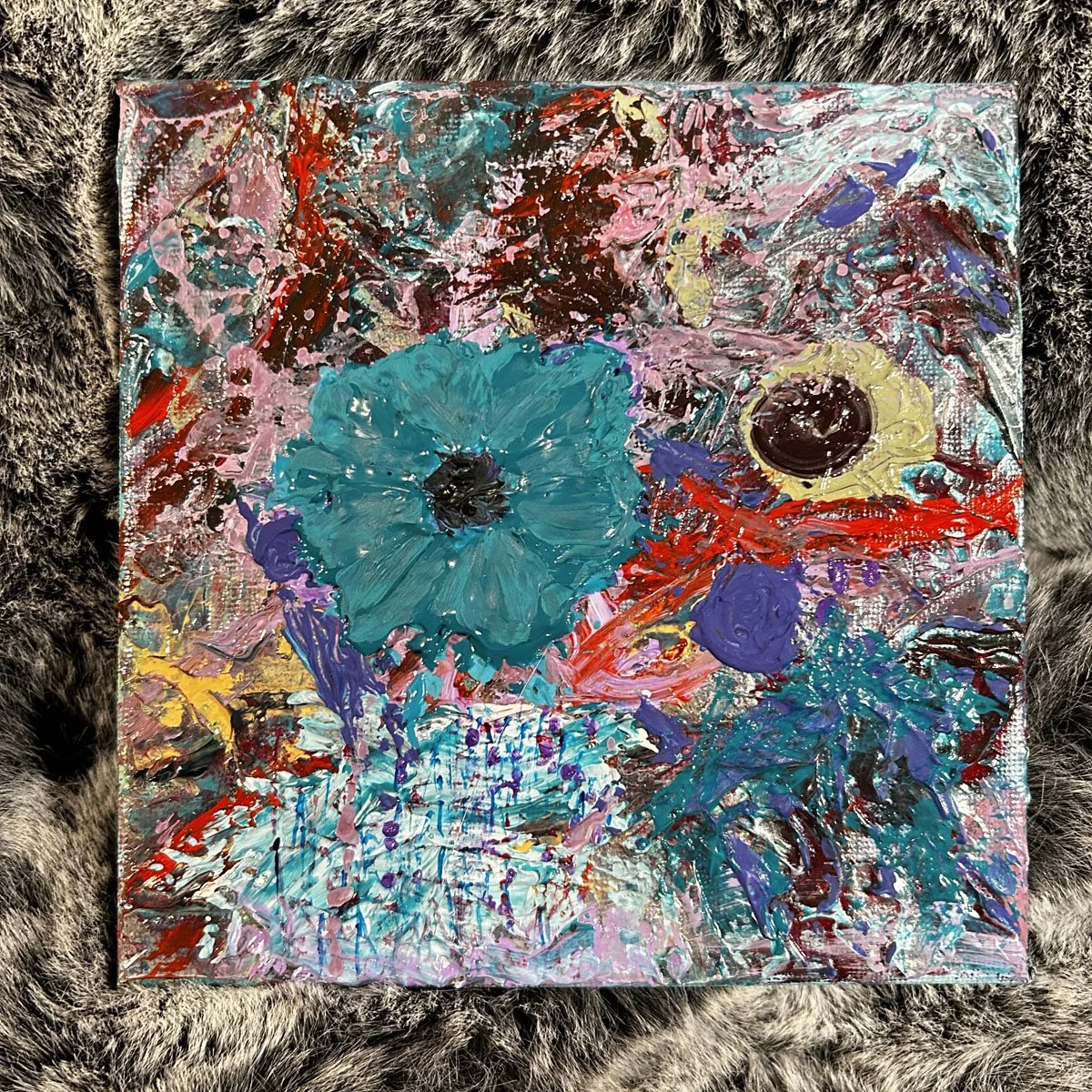 Turquoise rain shower with pink magenta and texture