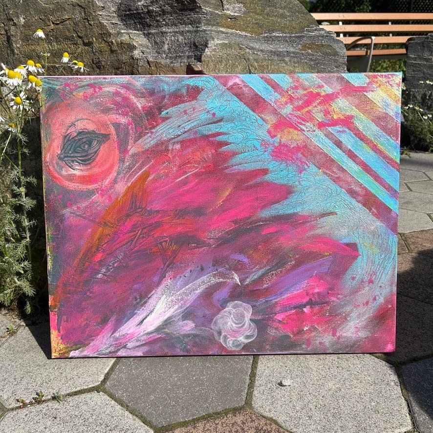 Floodgates of Emotion is a vibrant, colorful abstract 16x20 original art on canvas by Heather Collis