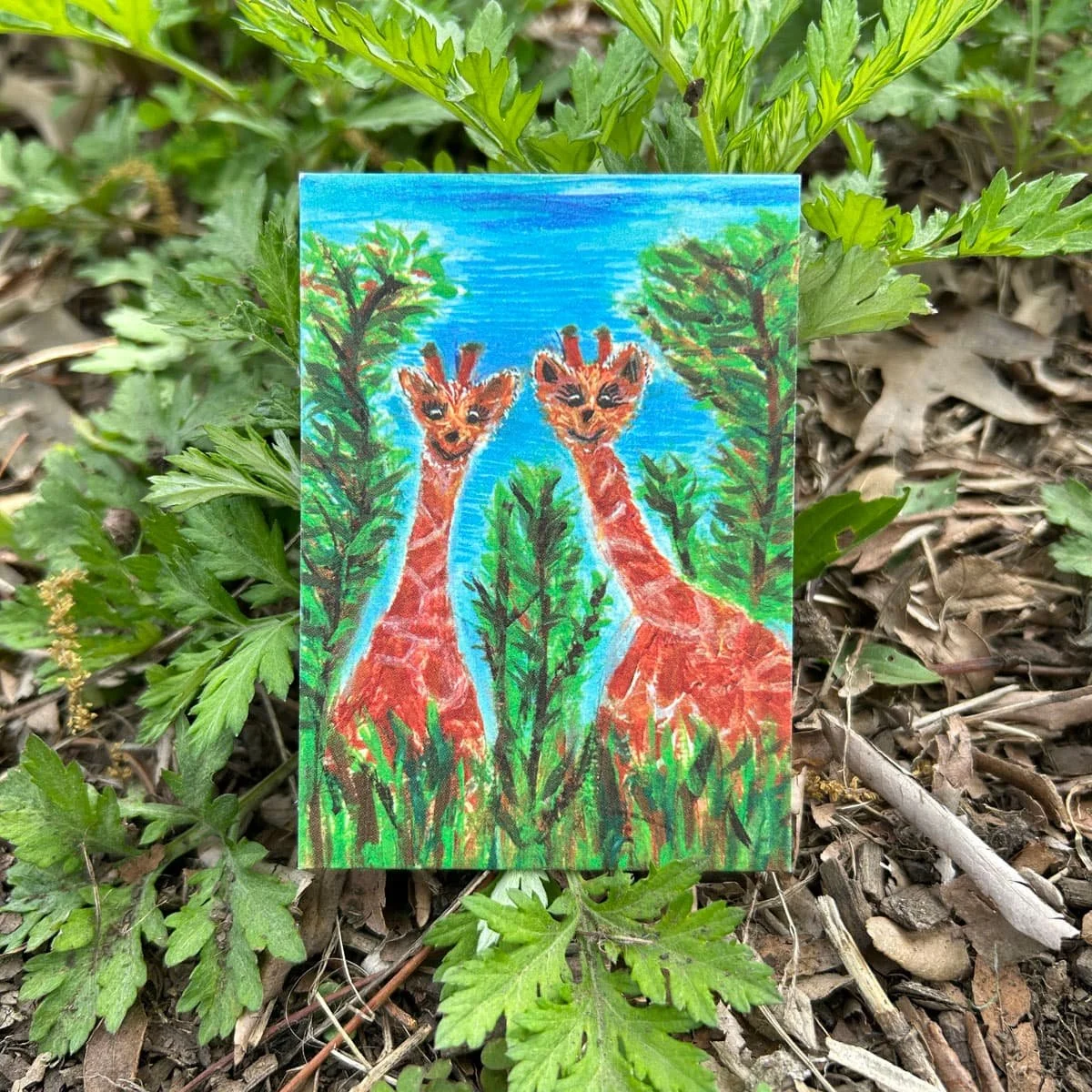 Abstract Nature print of Giraffe twins small print 2.5x3.5" Mini ACEO