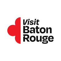 Visit Baton Rouge logo with a red fleur-de-lis symbol and black text.