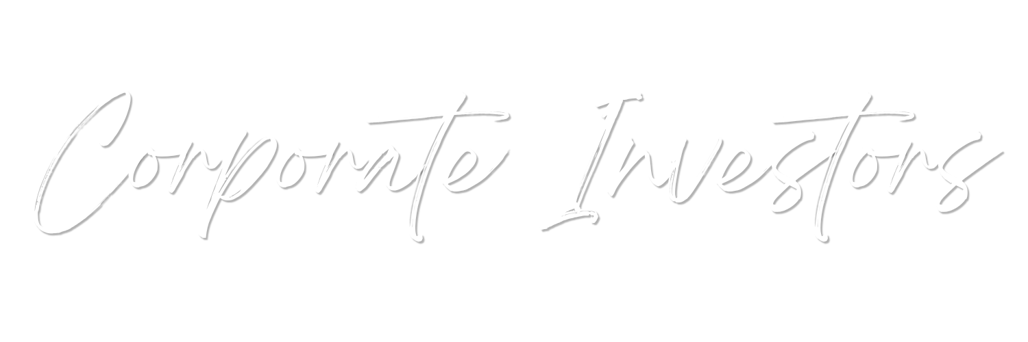 Stylized white handwritten text saying 'Corporate Investors' on a black background.