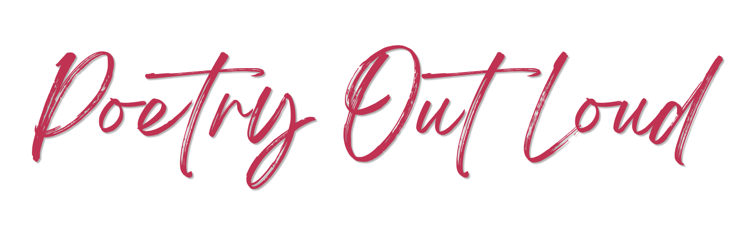 The phrase 'Poetry Out Loud' written in large, cursive, dark pink font on a black background.