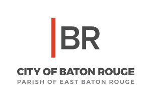 Logo of the City of Baton Rouge Parish of East Baton Rouge with a red vertical line, the letters 'BR' in gray, and black text below.