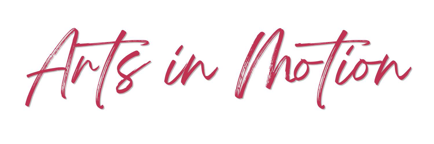 Text reads 'Arts in Motion' in pink, handwritten-style font.