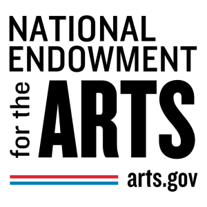Text reading "National Endowment for the Arts" and "arts.gov" with a red, white, and blue line at the bottom.
