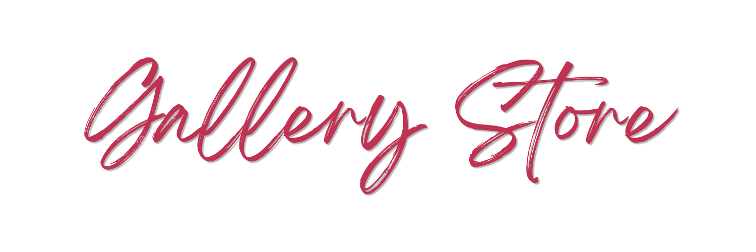 Handwritten-style text reading "Gallery Store" in burgundy color.