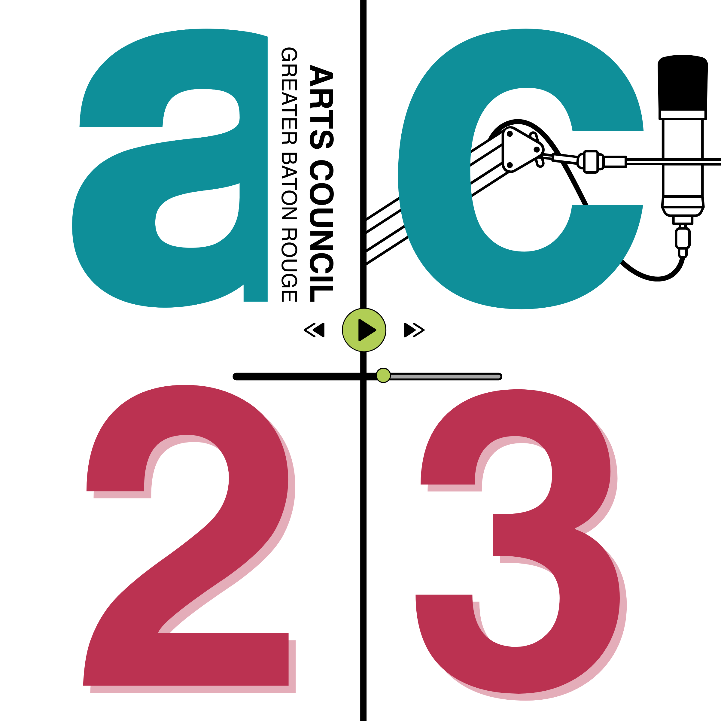 Large text displaying the year 2023 with a play button below.