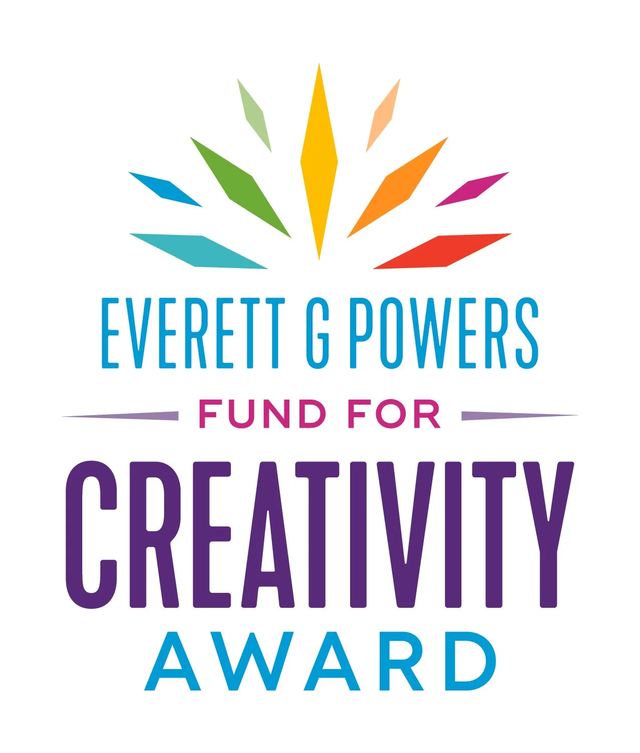 Colorful logo for Everett G Powers Fund for Creativity Awards with a rainbow-colored abstract shape at the top and text below.