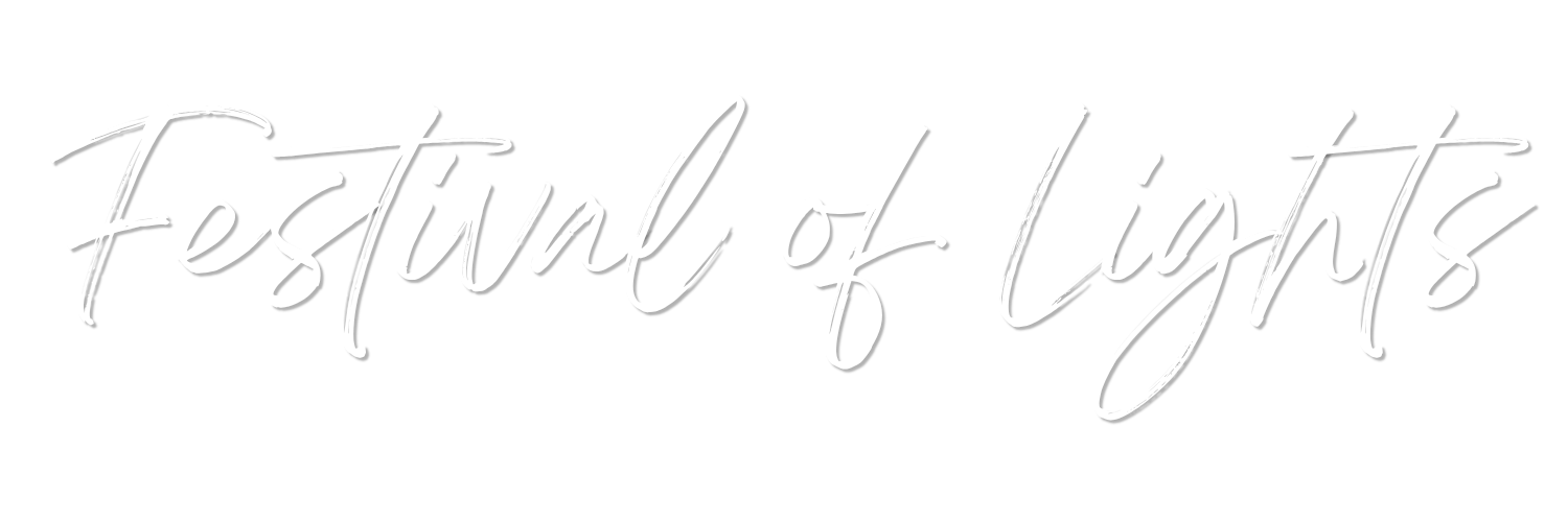 Text reading 'Festival of Lights' in white cursive font on a black background.