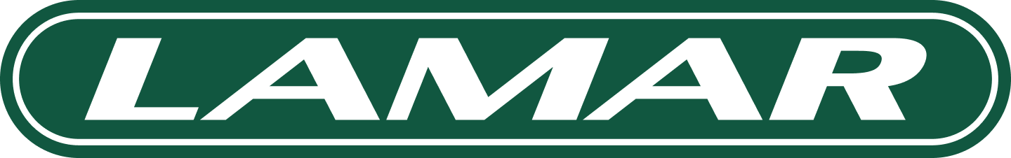 Lamar logo with white text on a green oval background.