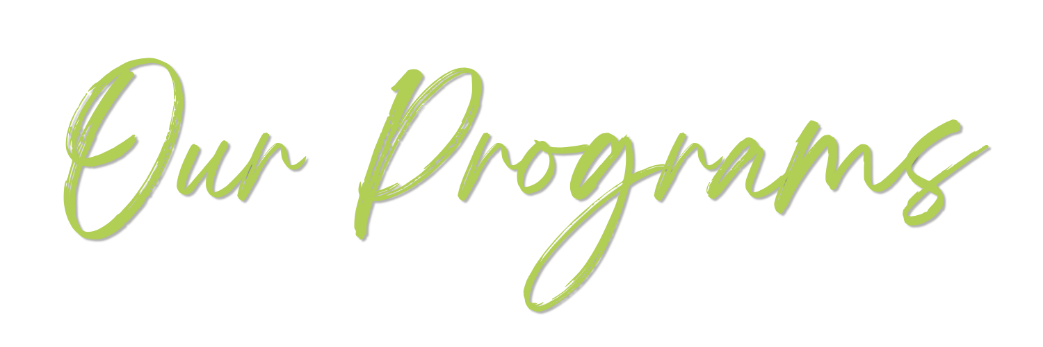 Text that says "Our Programs" in green cursive font on a black background.