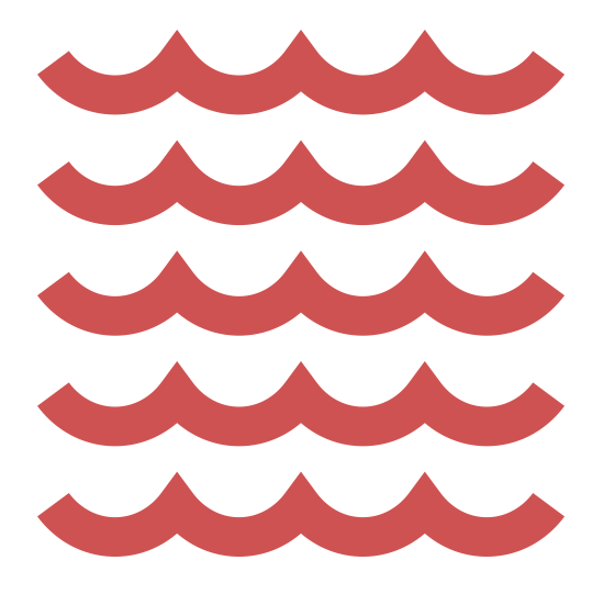 Sequenze di onde rosse disposte in sei righe su sfondo nero.