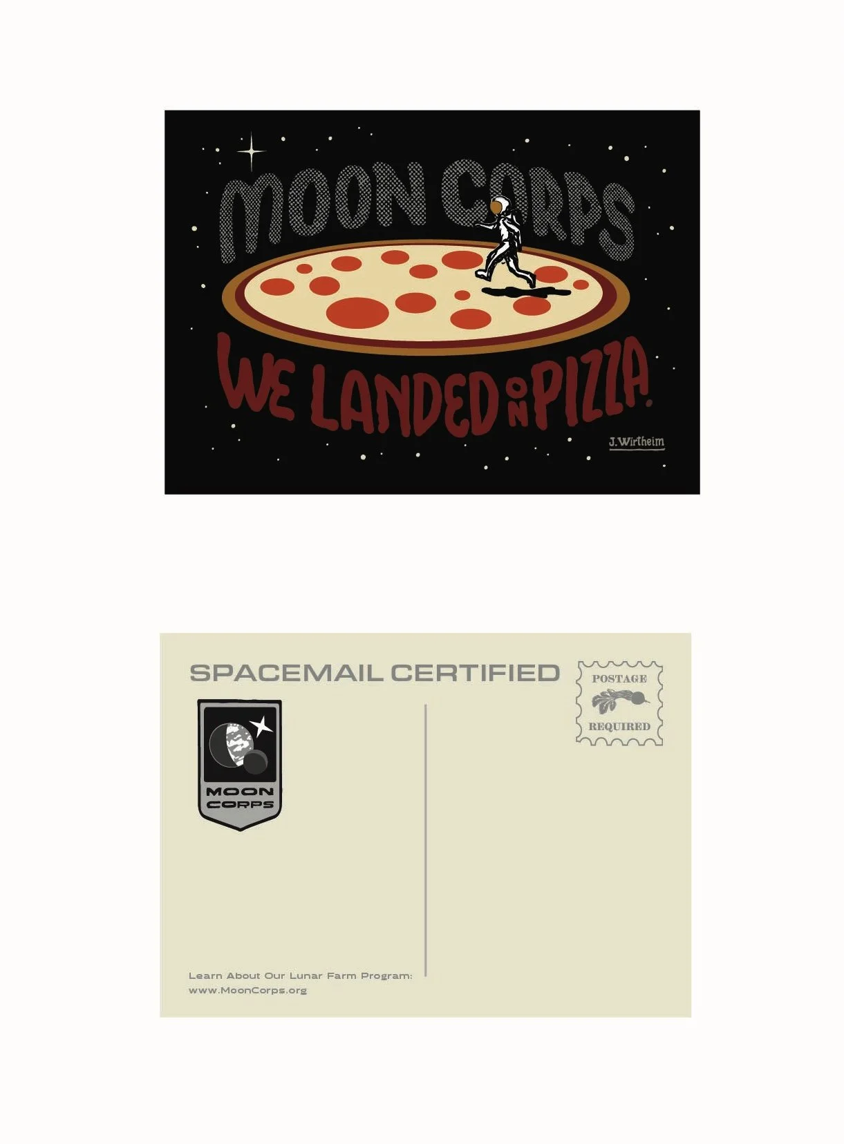 "We Landed on Pizza" Art Postcard