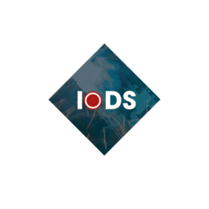 Graphic logo with the word 'IODS' inside a tilted square, with a mountain landscape background and stylized lightning bolts.