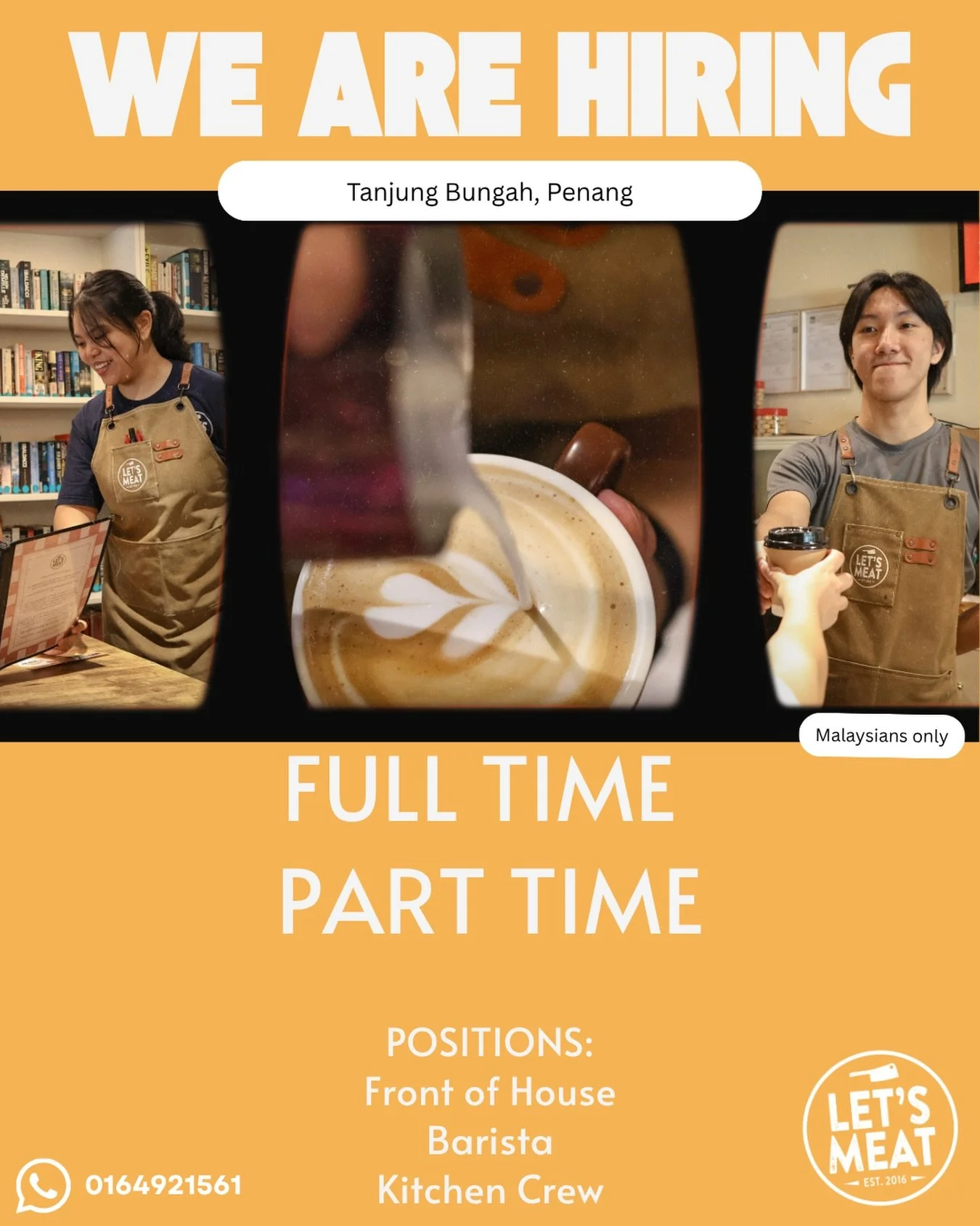 We&rsquo;re expanding our family. 

At Let&rsquo;s Meat, we&rsquo;re looking for crews who take pride in doing things right.
Not perfect &mdash; just hardworking, reliable, and kind.

If you&rsquo;ve got good energy, love people, and can handle busy 