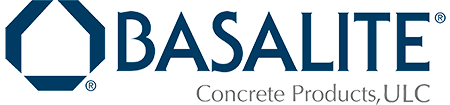 Basalite Concrete Products, LLC logo with blue text and hexagon icon