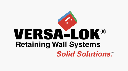 Versa-Lok retaining wall systems logo with red, blue, and green blocks and the tagline 'Solid Solutions'.