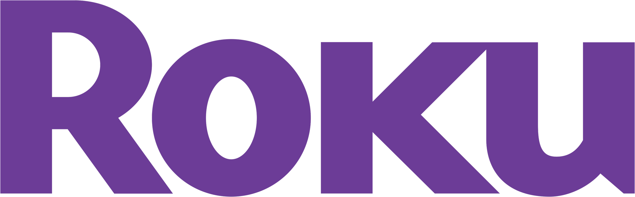 The logo of Roku in purple letters.