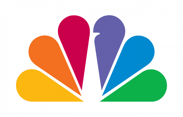 Colorful NBC logo on a black background.