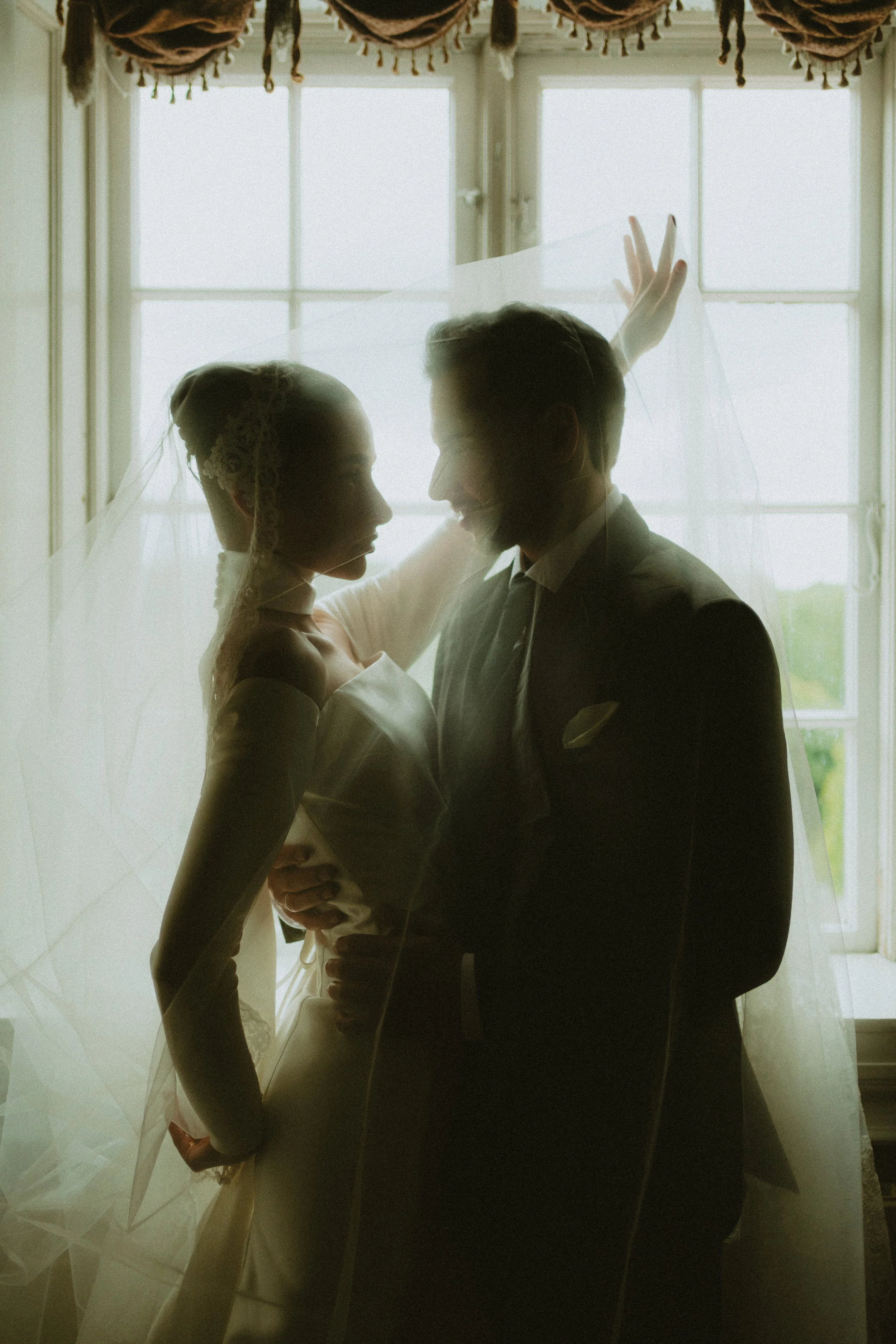 Bride and groom sharing a quiet moment before the ceremony