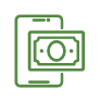 Icon of a smartphone with a dollar bill on the screen, representing mobile payment or financial transaction.