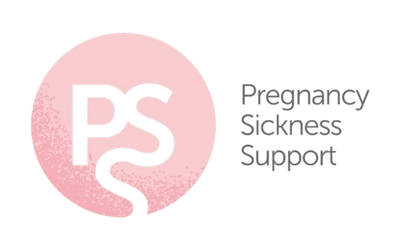 Pregnancy, sickness, support with icons connected to a stylized pregnant belly.