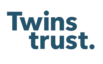 The logo of Twins Trust with the words 'Twins trust.' in blue text.