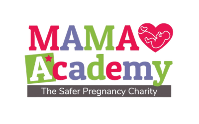Colorful logo with the words 'MAMA Academy' in large, vibrant letters, a heart with a heartbeat line, and a silhouette of a baby with a star, along with the text 'The Star Presence Choir' at the bottom.