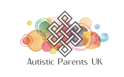 Colorful logo with interconnected square shapes and circles, with the text 'Autistic Parents UK' underneath.