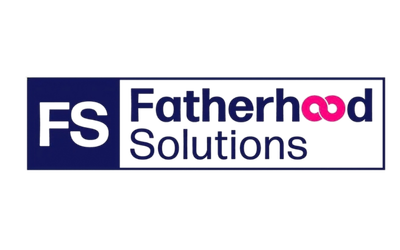 Logo for Fatherhood Solutions with the initials 'FS' on the left and the company name in blue and pink text.