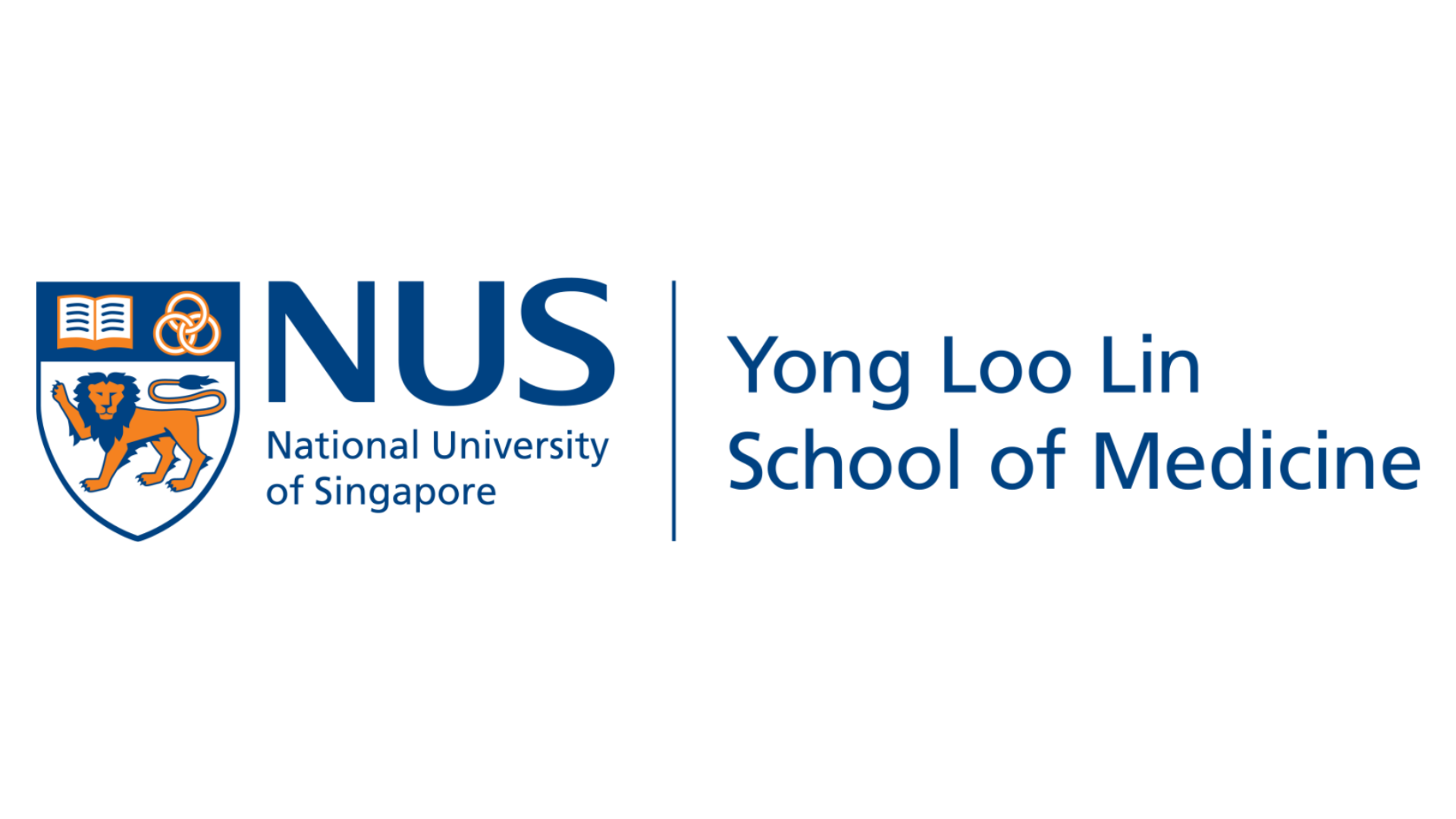 Logo of the Yong Loo Lin School of Medicine at the National University of Singapore, featuring a lion and icons of an open book and interconnected rings.