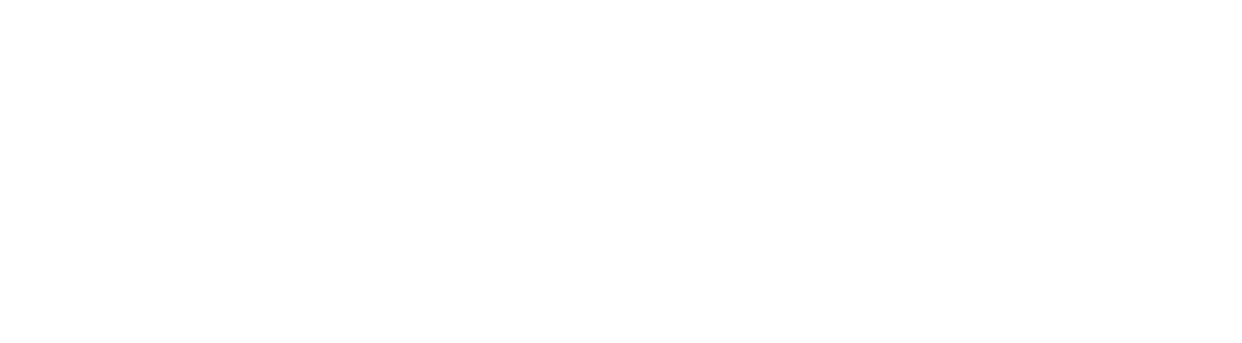 Logo for HydroPeptide featuring the brand name with a stylized hexagonal molecular design above the text on a black background
