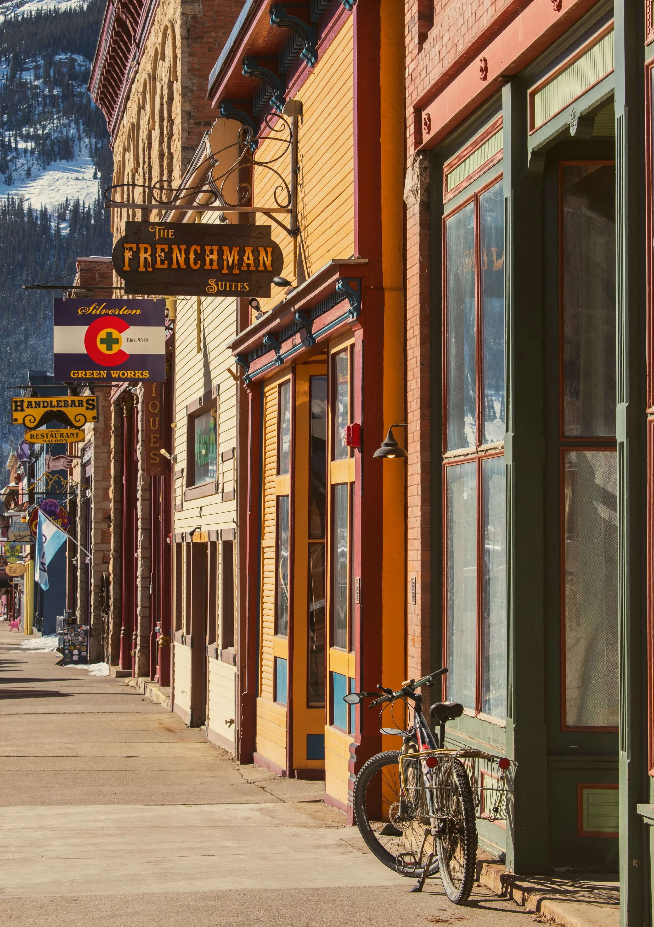 This shot was taken in the high-altitude area of Silverton, Colorado as a cycler left his wheels for a cup of joe.