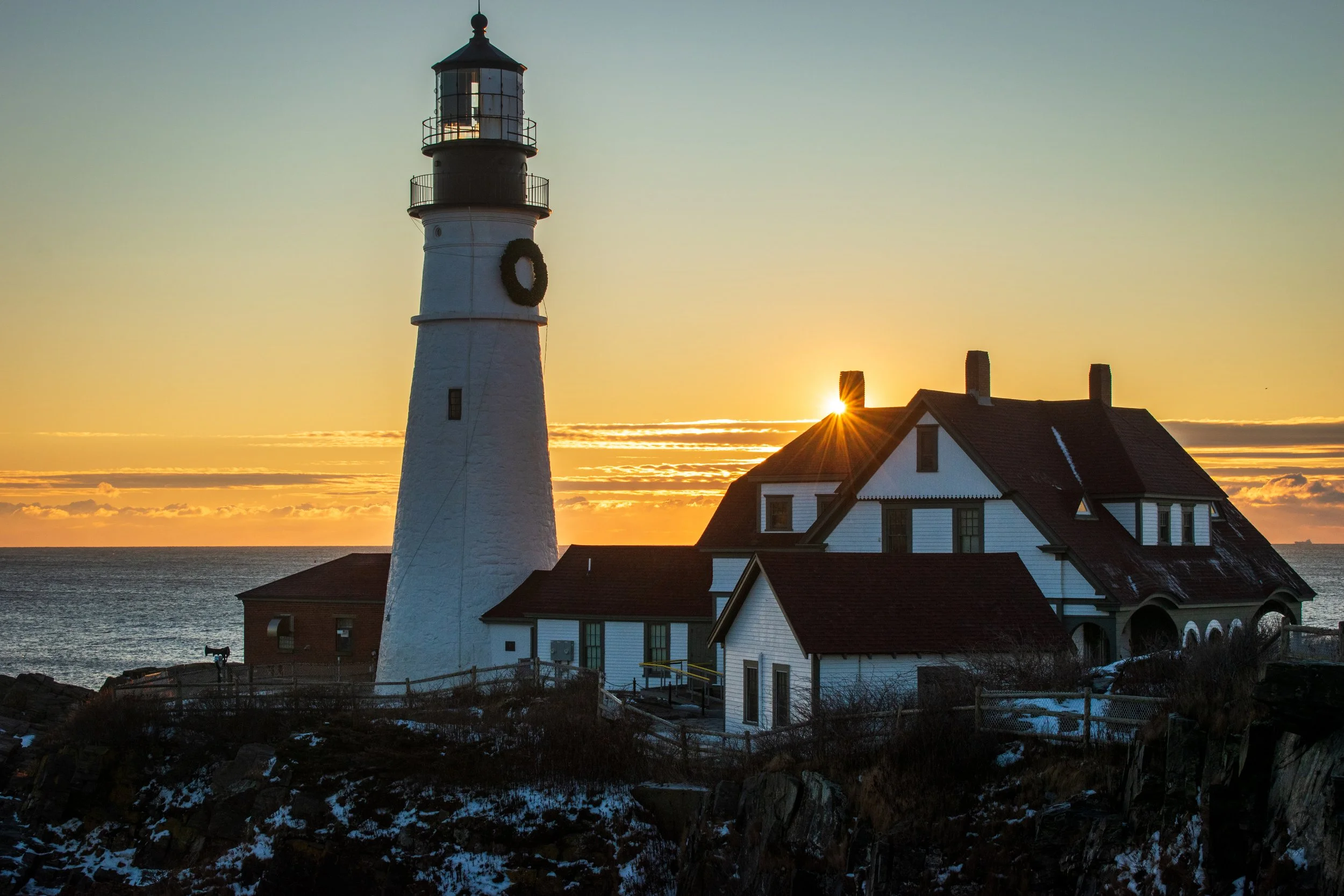 Sunrise at the Portland headlight in Maine mid winter is a dreamscape.