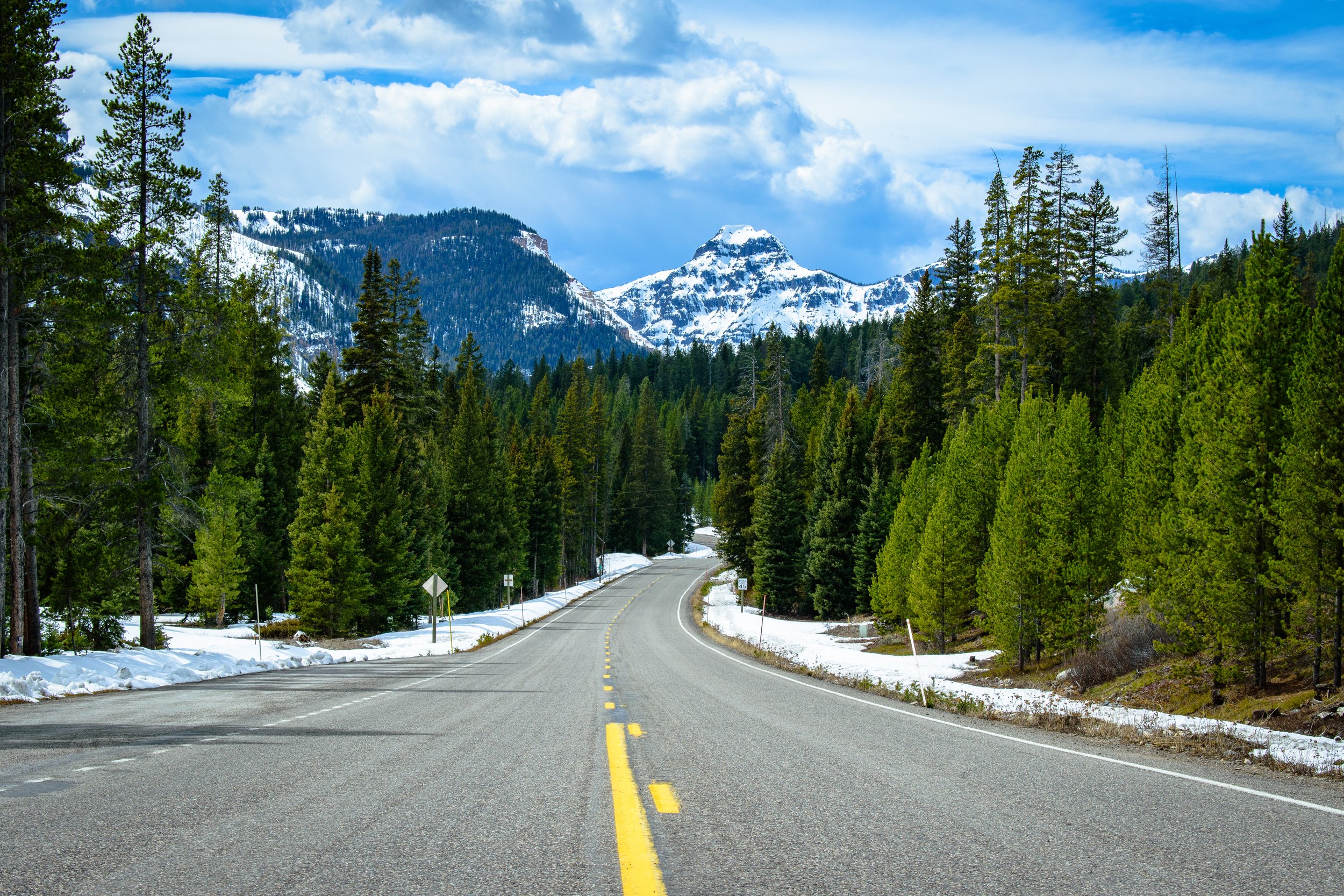 
A meandering road between the Beartooth mountains in Yellowstone.