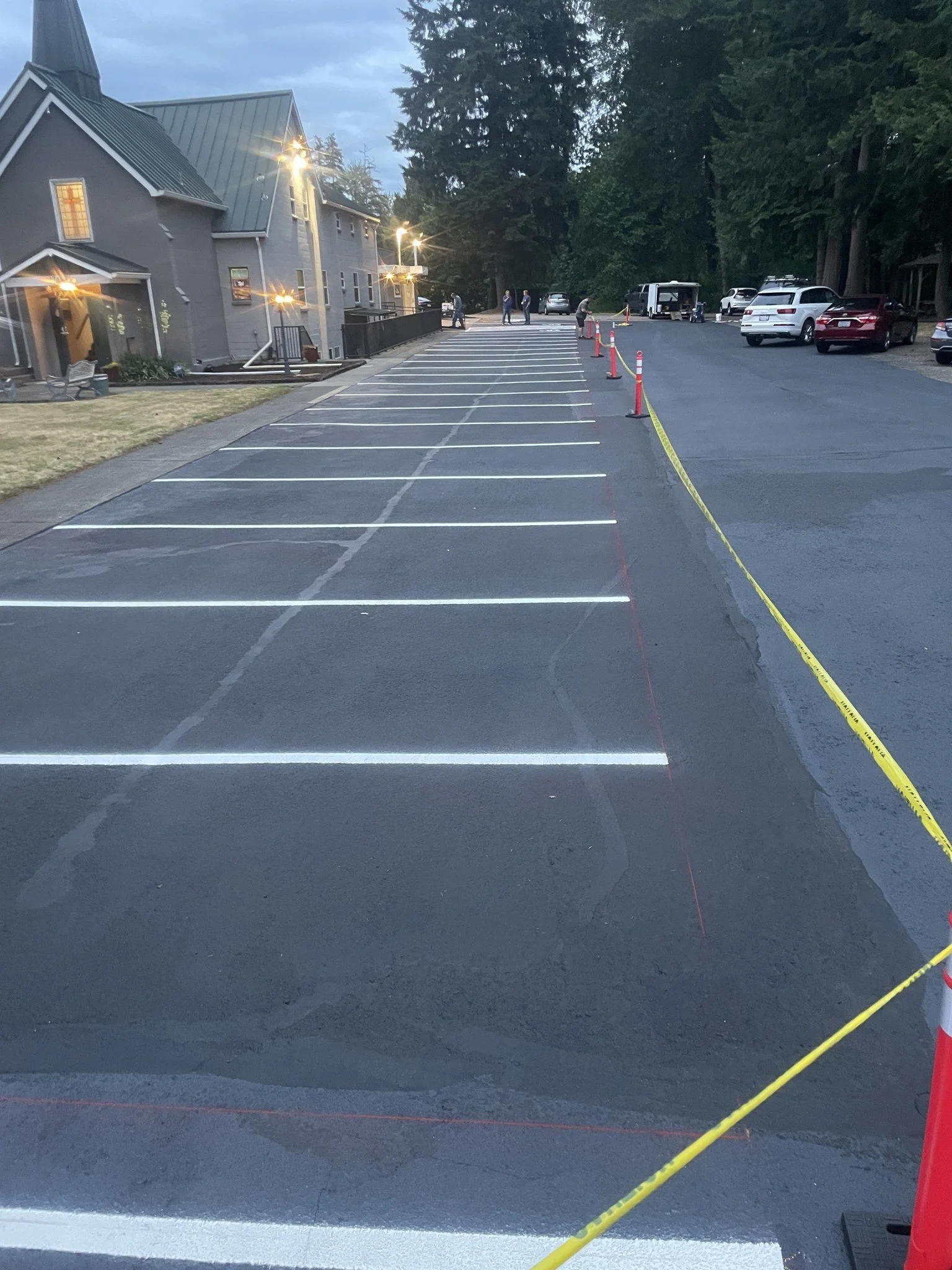 Fresh sealcoat and crisp new stall lines.