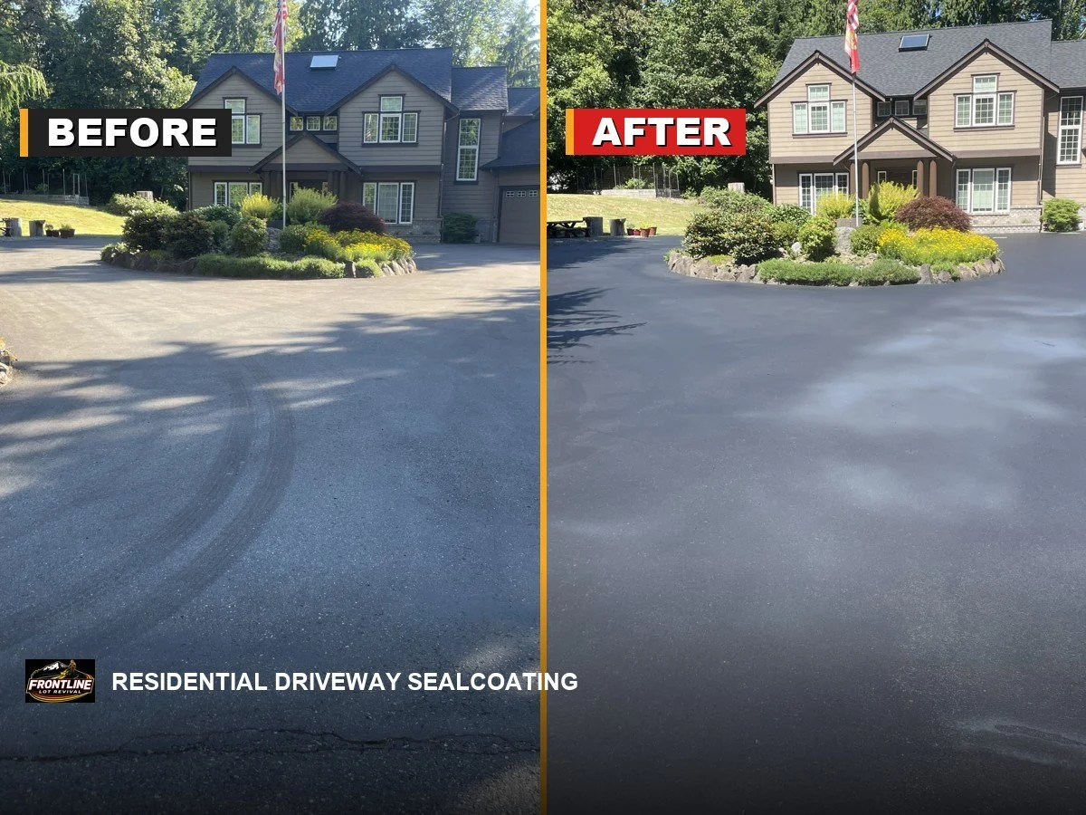 Residential driveway, before and after sealcoating.