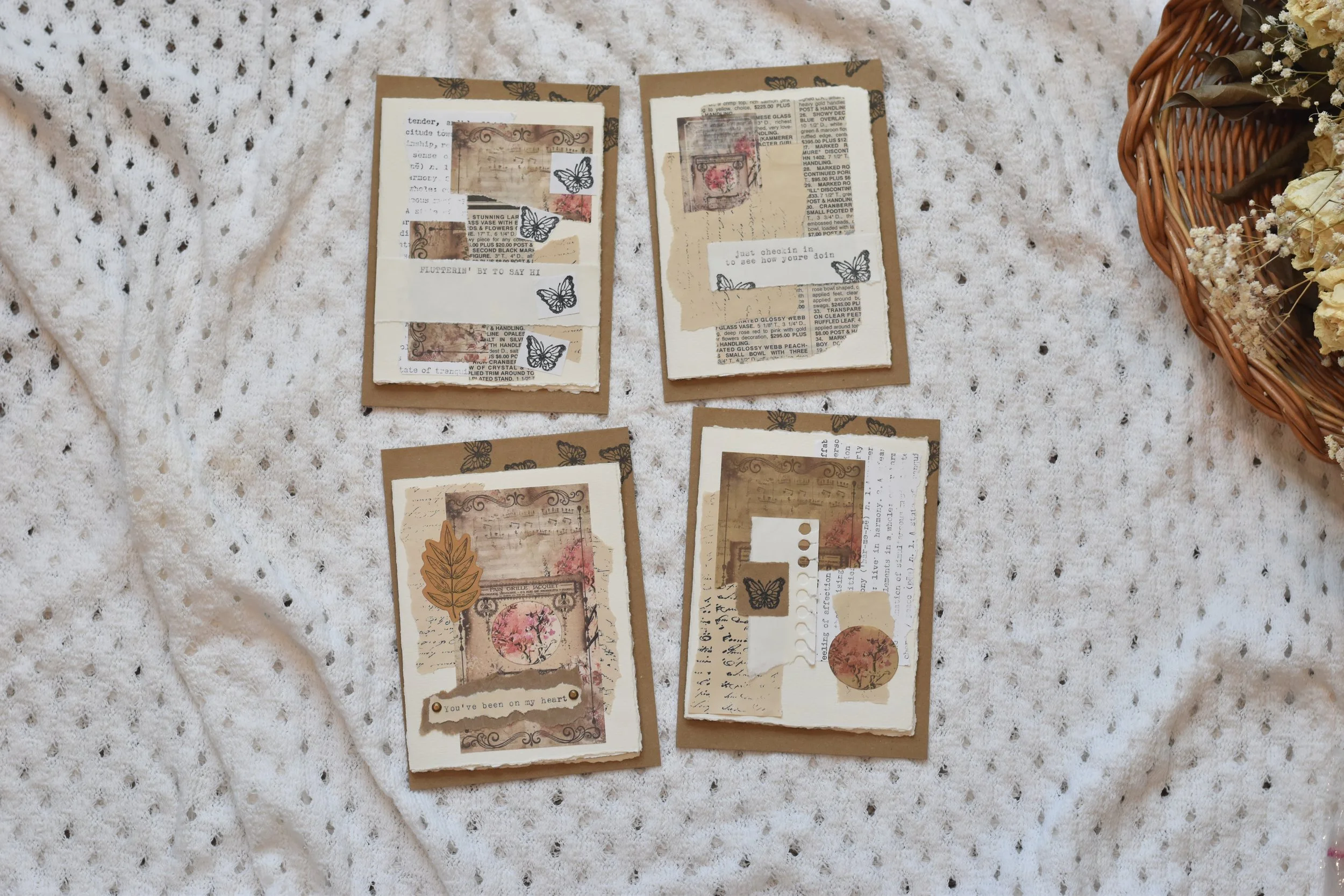 Thinking of you butterfly card set of 4 (pink)