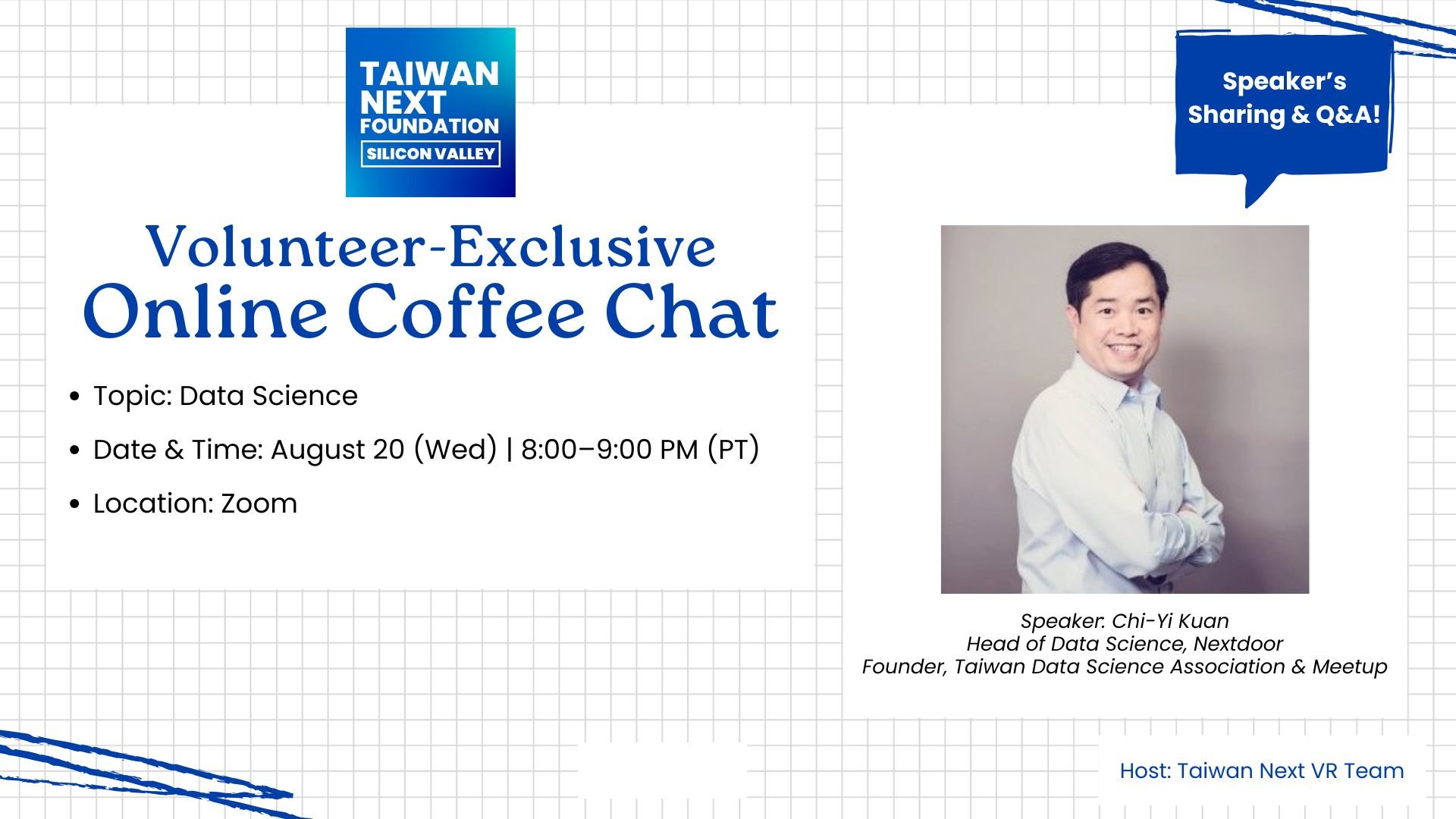 Taiwan Next Volunteer-Exclusive- Online Coffee Chat # 1 Chi-Yi Kuan