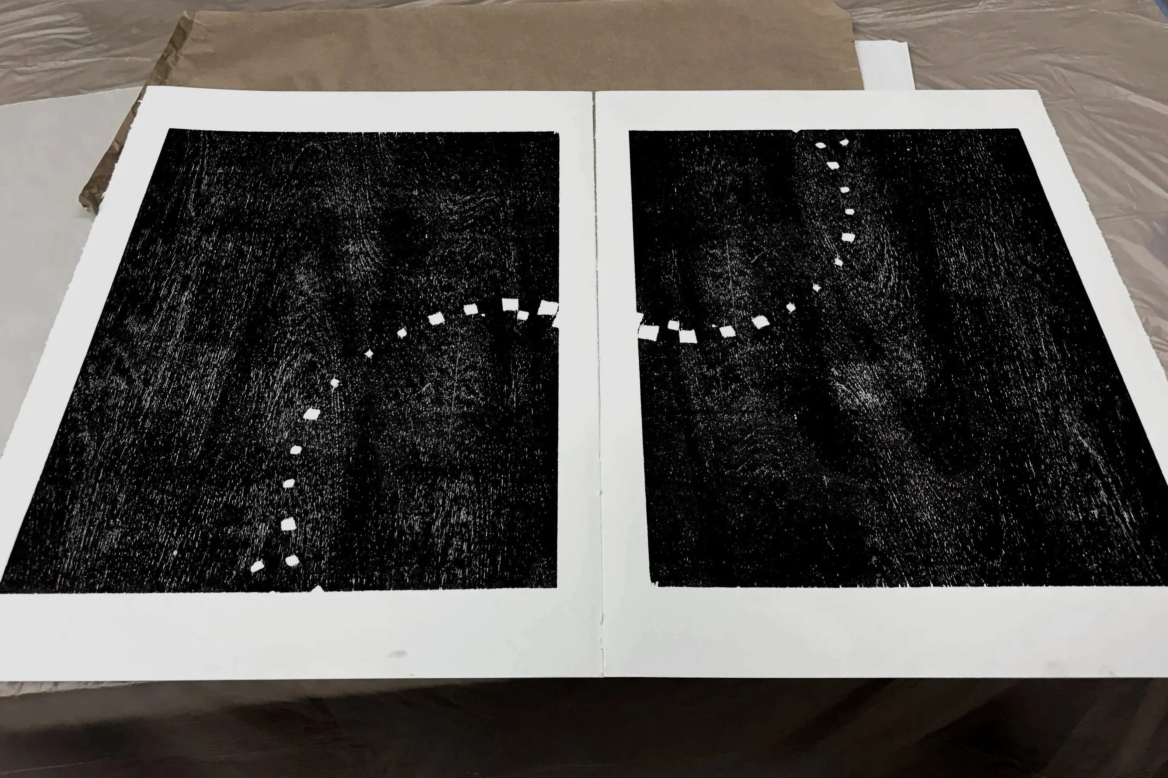 "CYPHER" relief woodprint diptych 