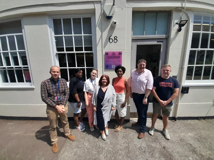 Paula Barker MP outside New Horizon Youth Centre