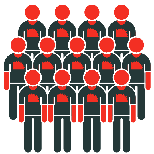 Icon of rows of people wearing t-shirts with the youth homelessness collective logo on them