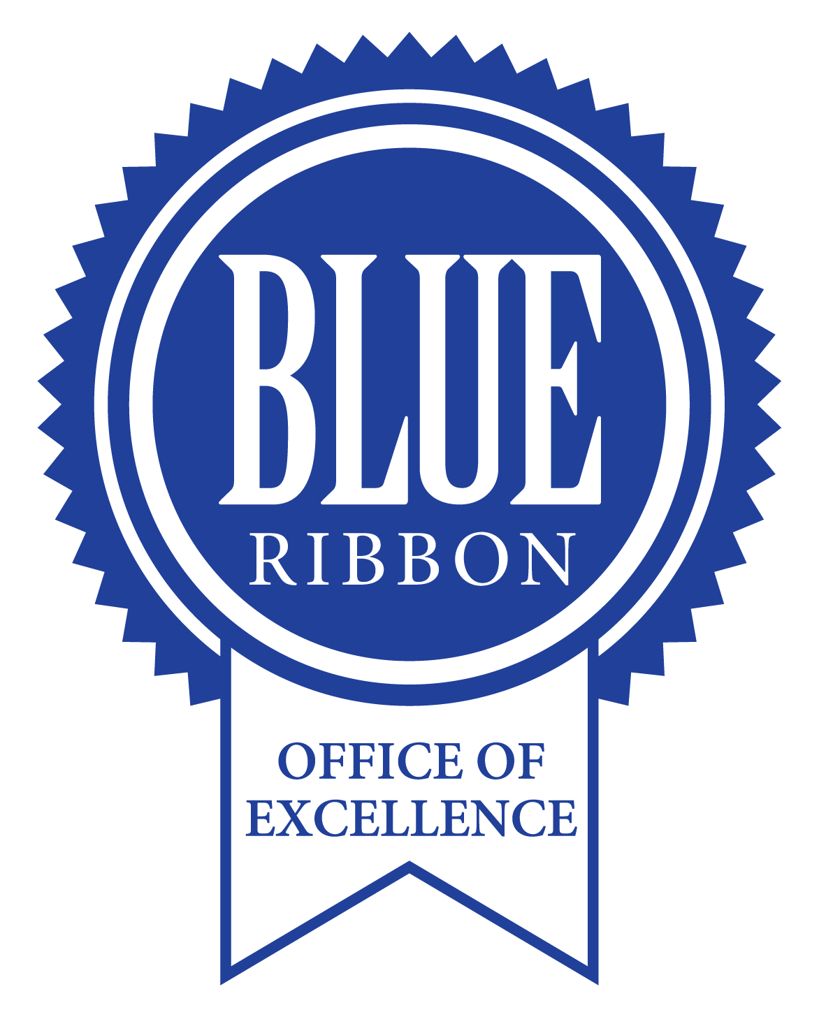 Blue ribbon with the words 'Blue Ribbon Office of Excellence' inside a circle.