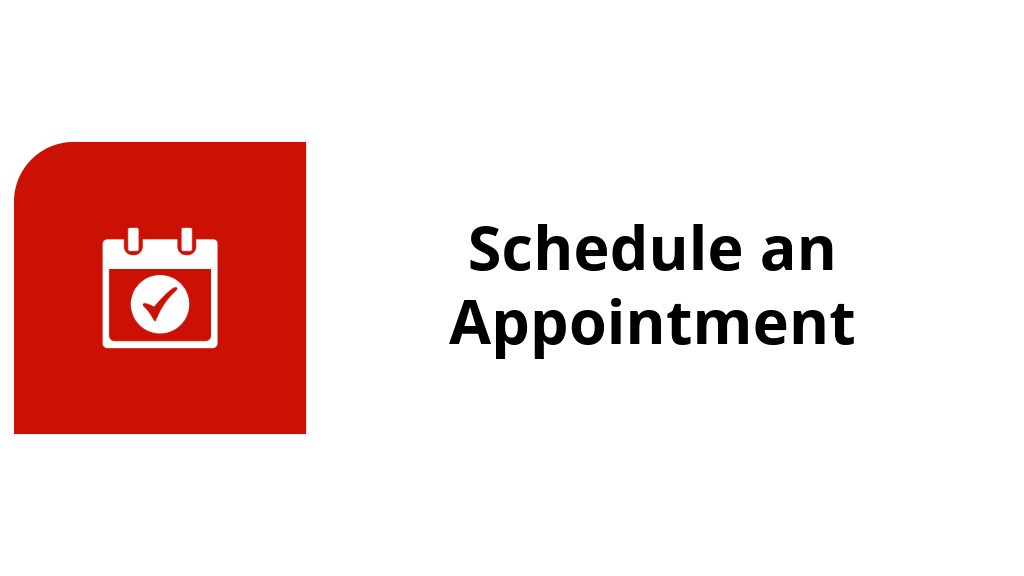 Button with red and white background, calendar icon with checkmark, and text 'Schedule an Appointment'.
