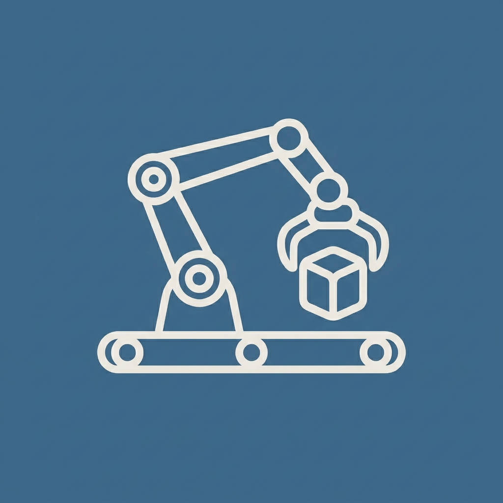 Automated robotic arm moving a cube, representing pick-and-place robotics in advanced manufacturing.