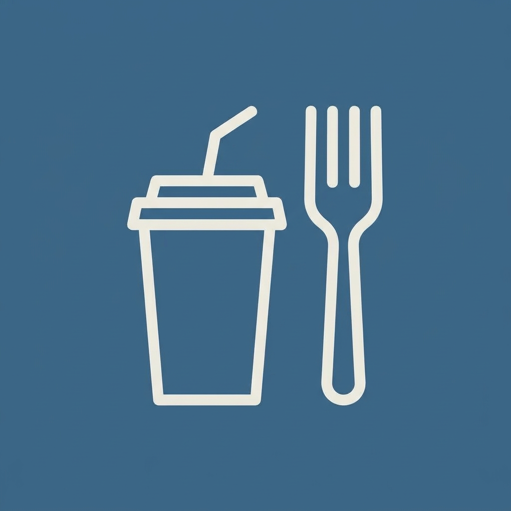 Icon of a drink cup with a straw and a fork, representing the food and beverage manufacturing industry.